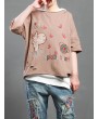 Cartoon Embroidery Print Short Sleeve Casual T-Shirt