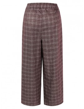 Casual Plaid Elastic Waist Women Woolen Wide Leg Pants