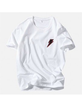 Mens Embroider Cotton Round Neck Short Sleeve Loose Casual T-shirt